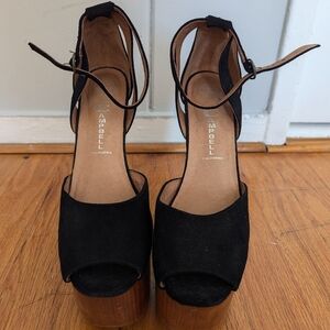 Jeffrey Campbell Handmade Havana Last Black Suede Open Toe Str8t Wedge Heel 8.5
